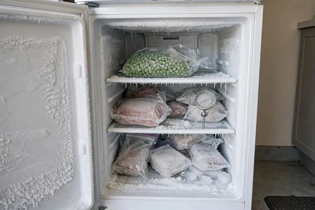 Why Is My Freezer Not Freezing: technician checking a freezer with a thermometer showing temperature above zero degrees