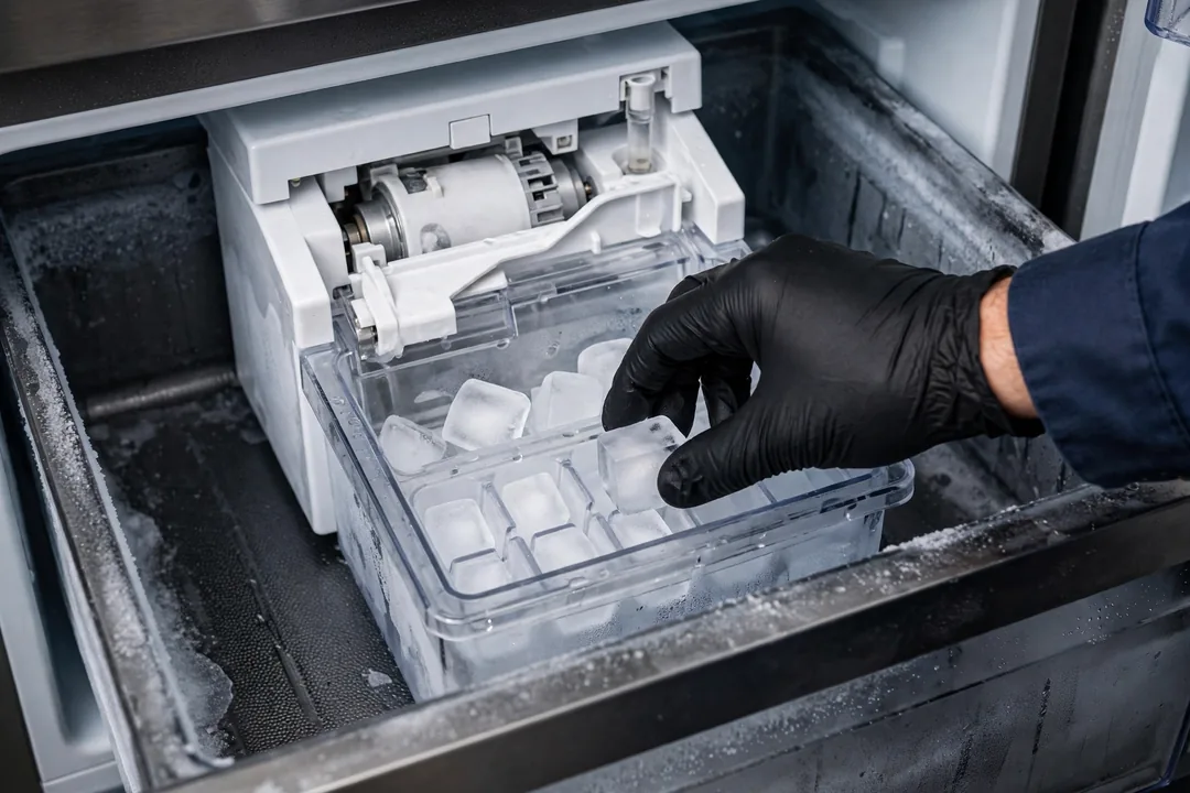 Frigidaire Ice Maker Not Working: frigidaire refrigerator ice maker compartment open showing no ice production