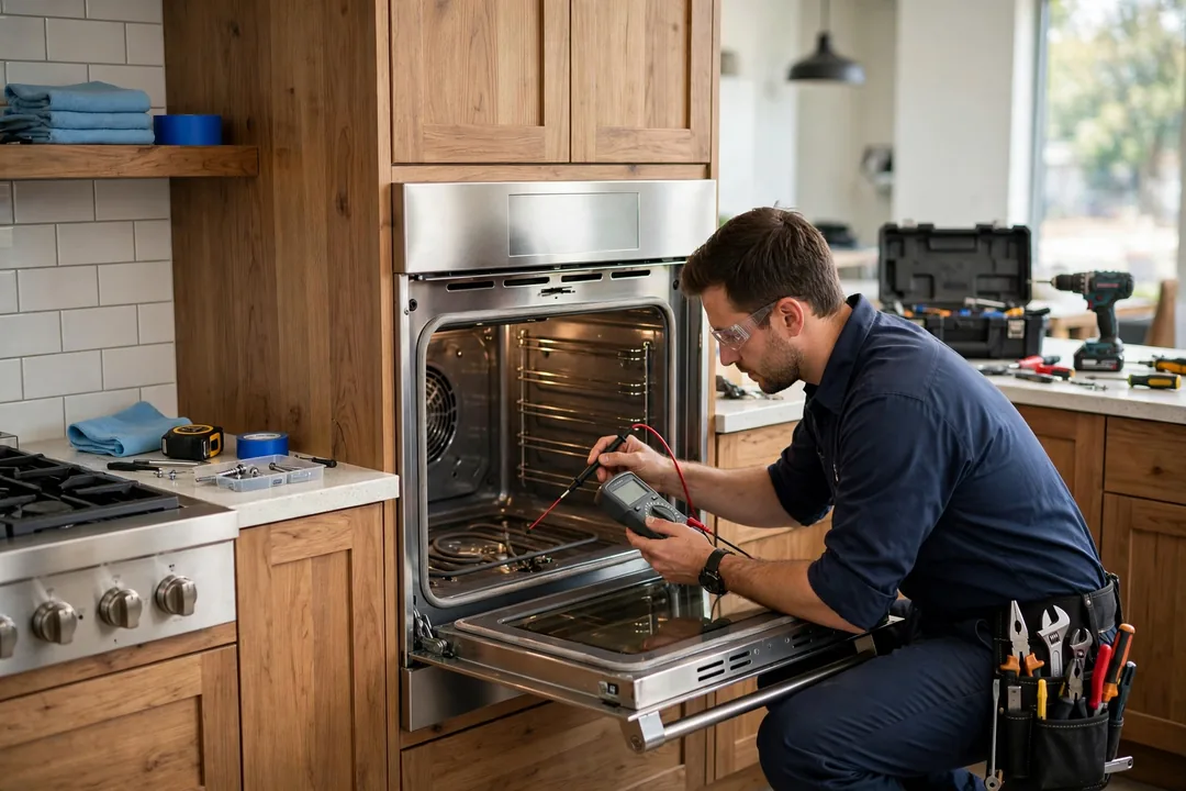 Kitchenaid Oven Repair: kitchenAid oven with door open showing bake element during troubleshooting